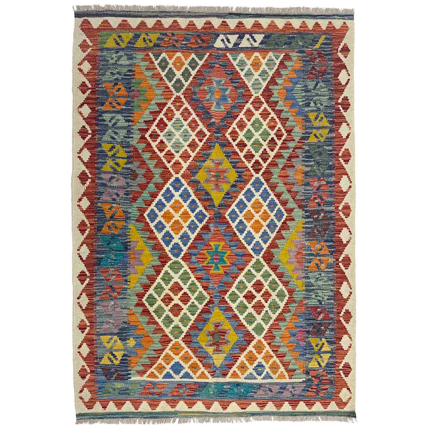 Handmade Afghan Vegetable Kilim 4' 1" x 6' 0" ft / 125 x 182 cm - No. Y39213