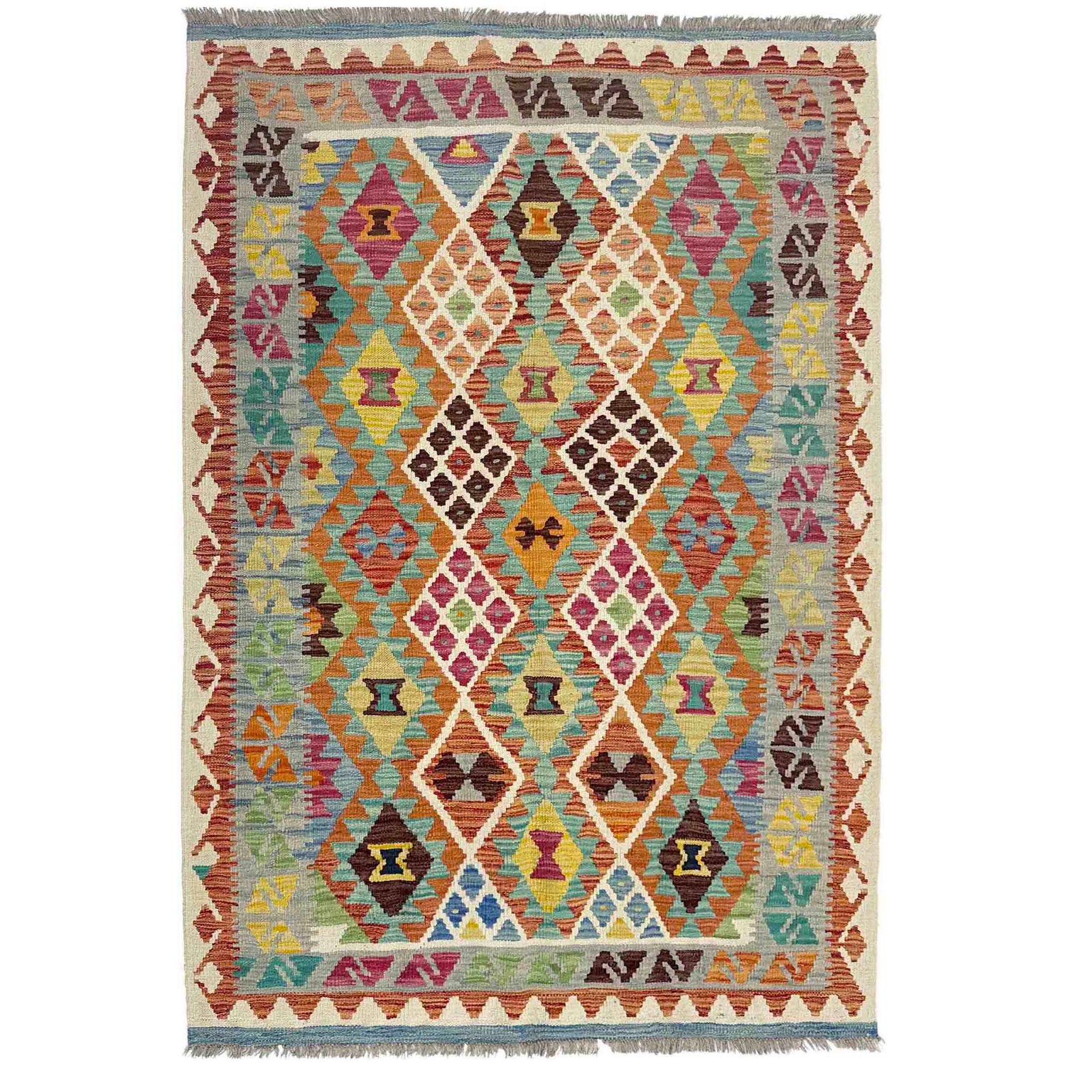Hand Made Afghan Kilim 3' 11" x 5' 10" ft / 120 x 177 cm - No. Y39214