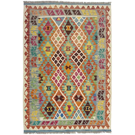 Hand Made Afghan Kilim 3' 11" x 5' 10" ft / 120 x 177 cm - No. Y39214