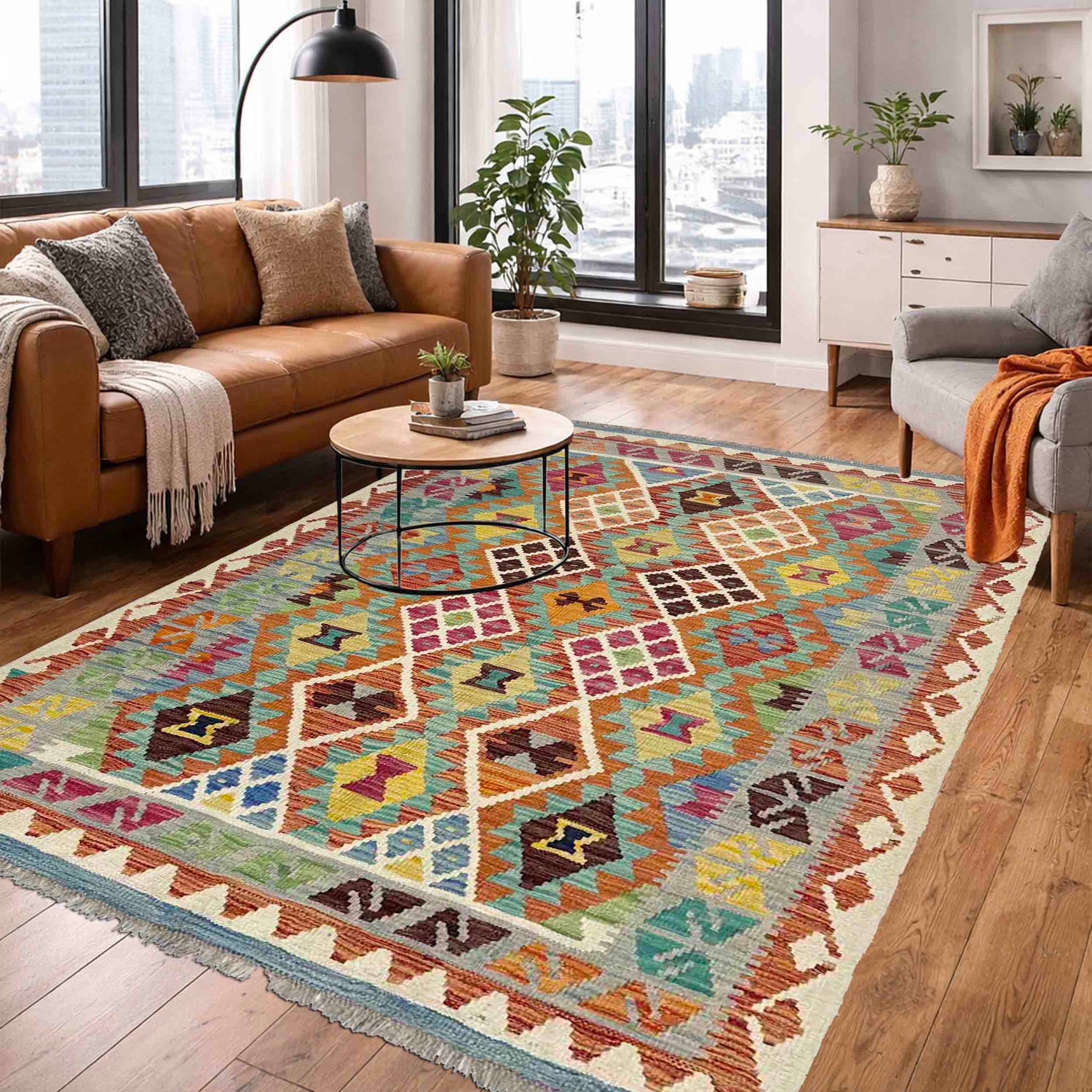 Hand Made Afghan Kilim 3' 11" x 5' 10" ft / 120 x 177 cm - No. Y39214
