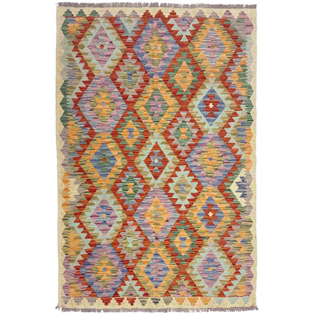 Multi Color ful Flat-Weave Wool Kilim 3' 11" x 5' 11" ft / 120 x 180 cm - No. Y39216