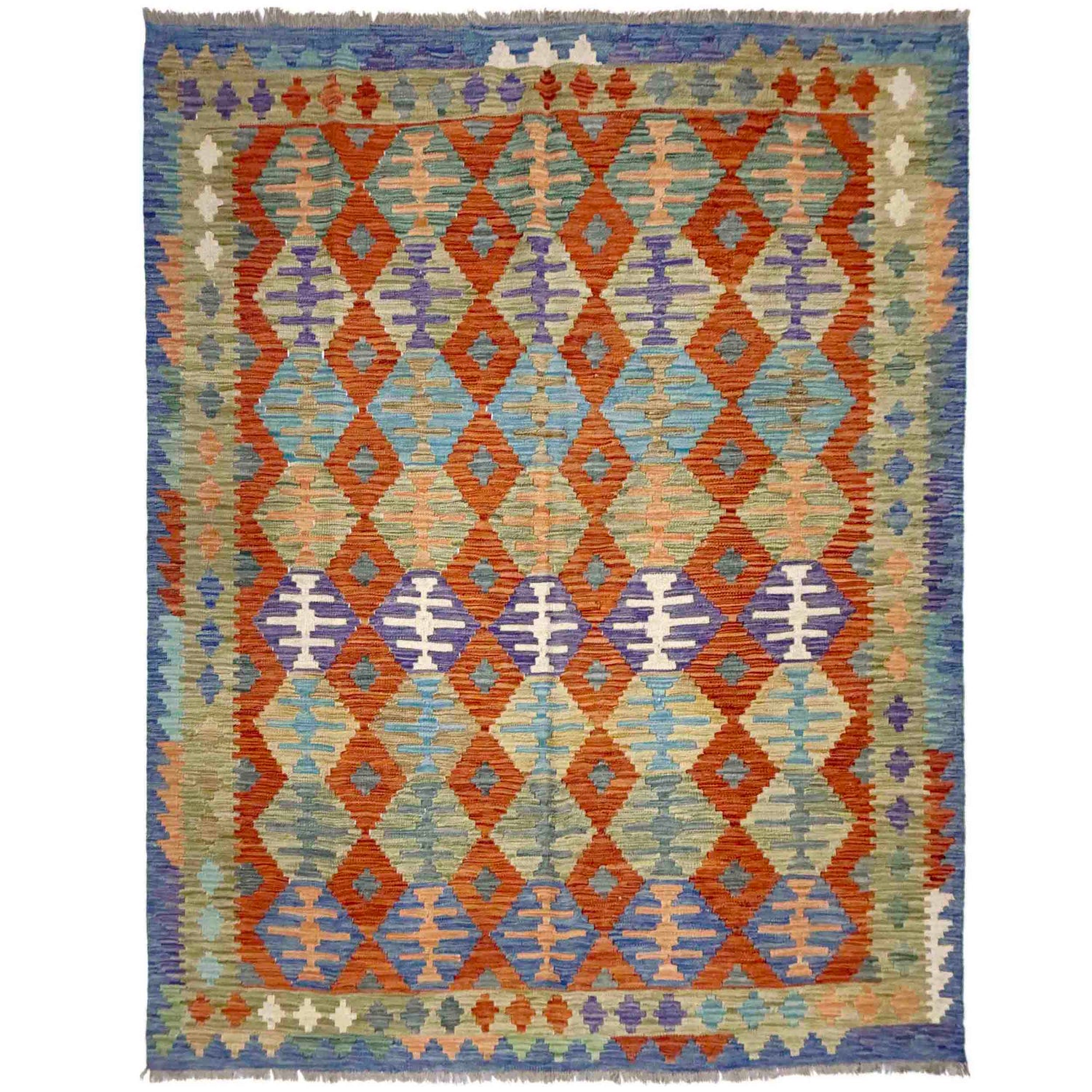 Multi Color ful Flat-Weave Wool Kilim 5' 10" x 7' 6" ft / 177 x 229 cm - No. Y39219