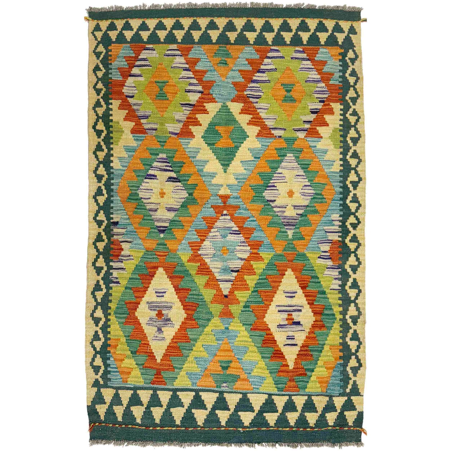 Handmade Afghan Vegetable Kilim 3' 3" x 5' 1" ft / 98 x 154 cm - No. Y39222