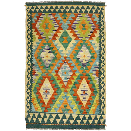 Handmade Afghan Vegetable Kilim 3' 3" x 5' 1" ft / 98 x 154 cm - No. Y39222