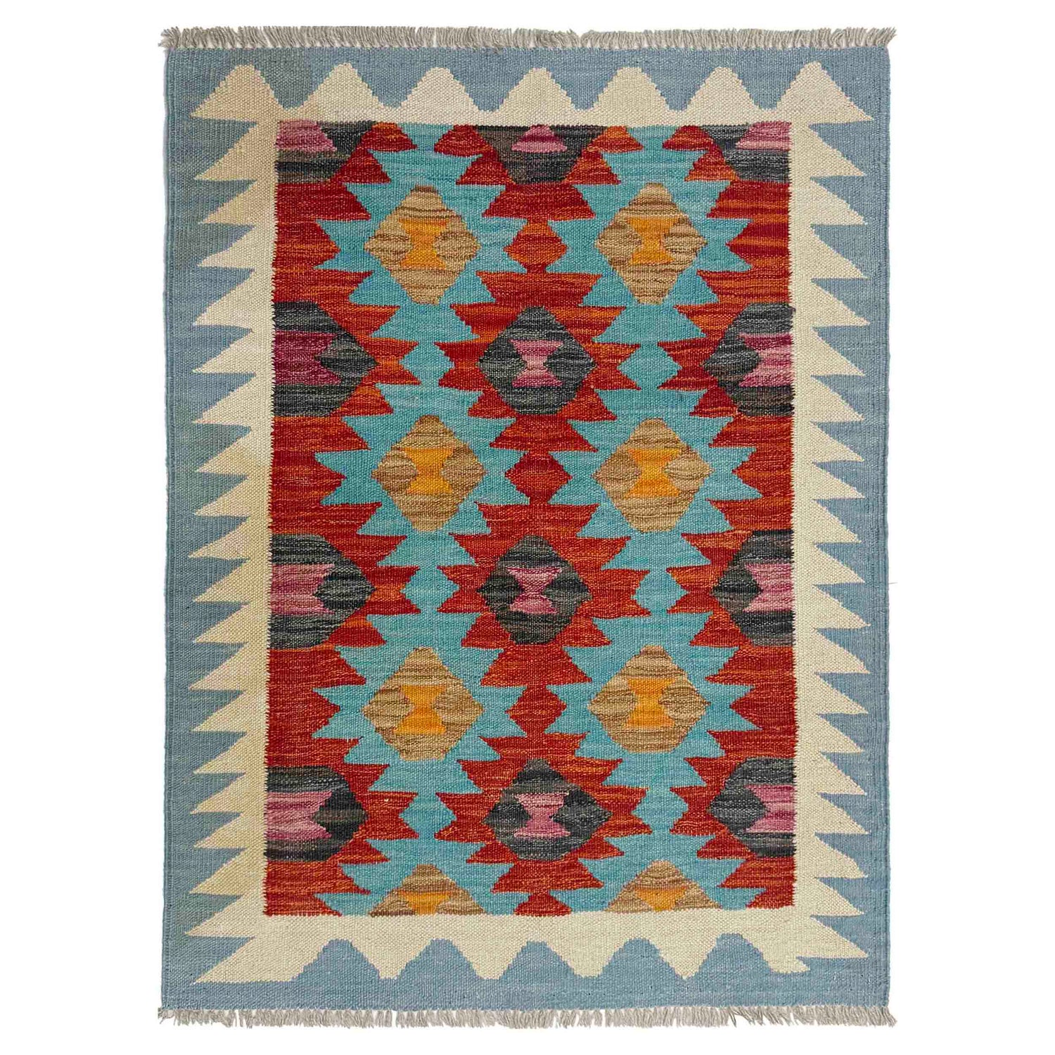 Multi Color ful Flat-Weave Wool Kilim 2' 10" x 3' 9" ft / 86 x 114 cm - No. Y39225