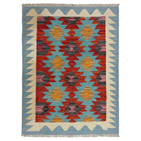 Multi Color ful Flat-Weave Wool Kilim 2' 10" x 3' 9" ft / 86 x 114 cm - No. Y39225