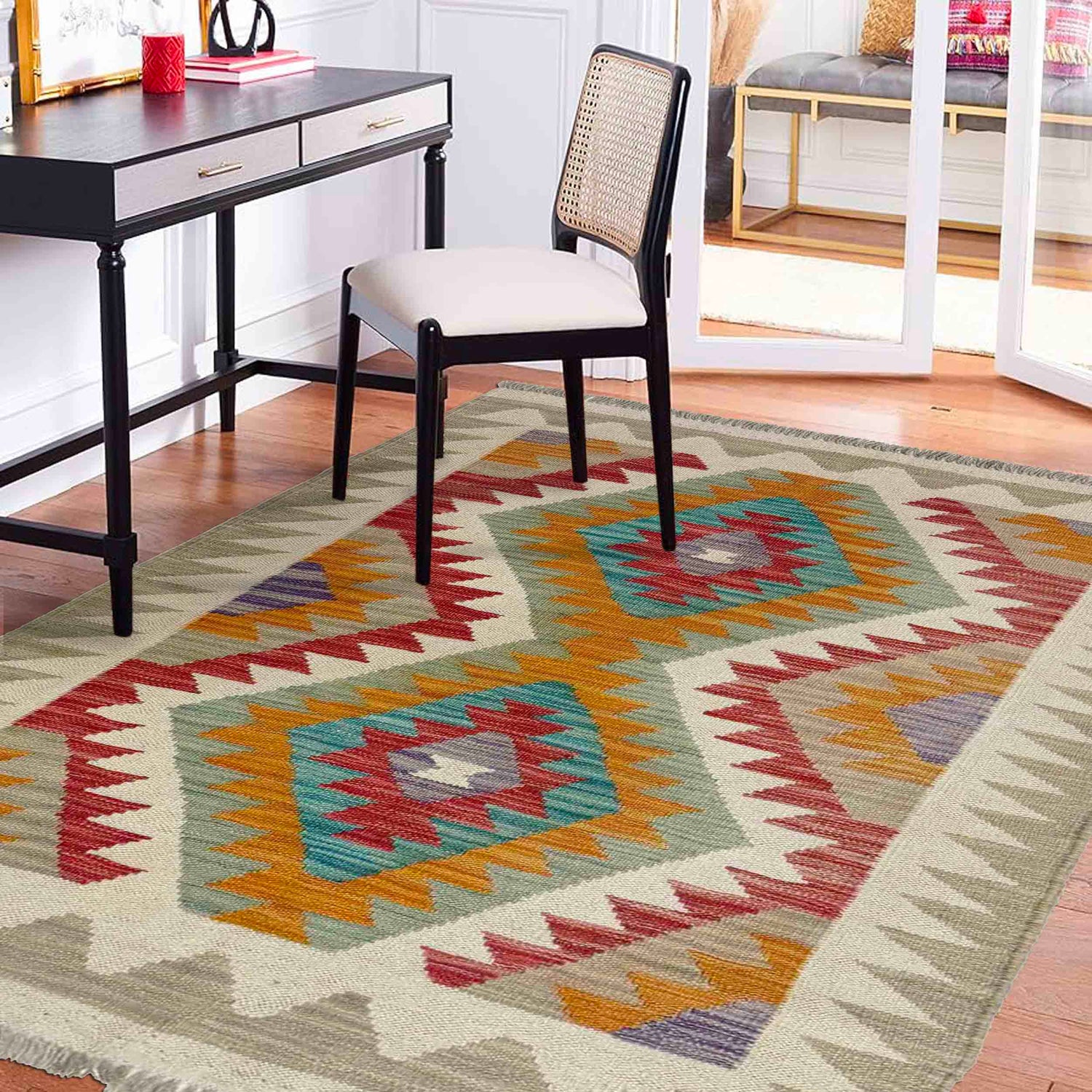 Hand Knotted Afghan Style Kilim 2' 9" x 4' 0" ft / 84 x 122 cm - No. Y39229