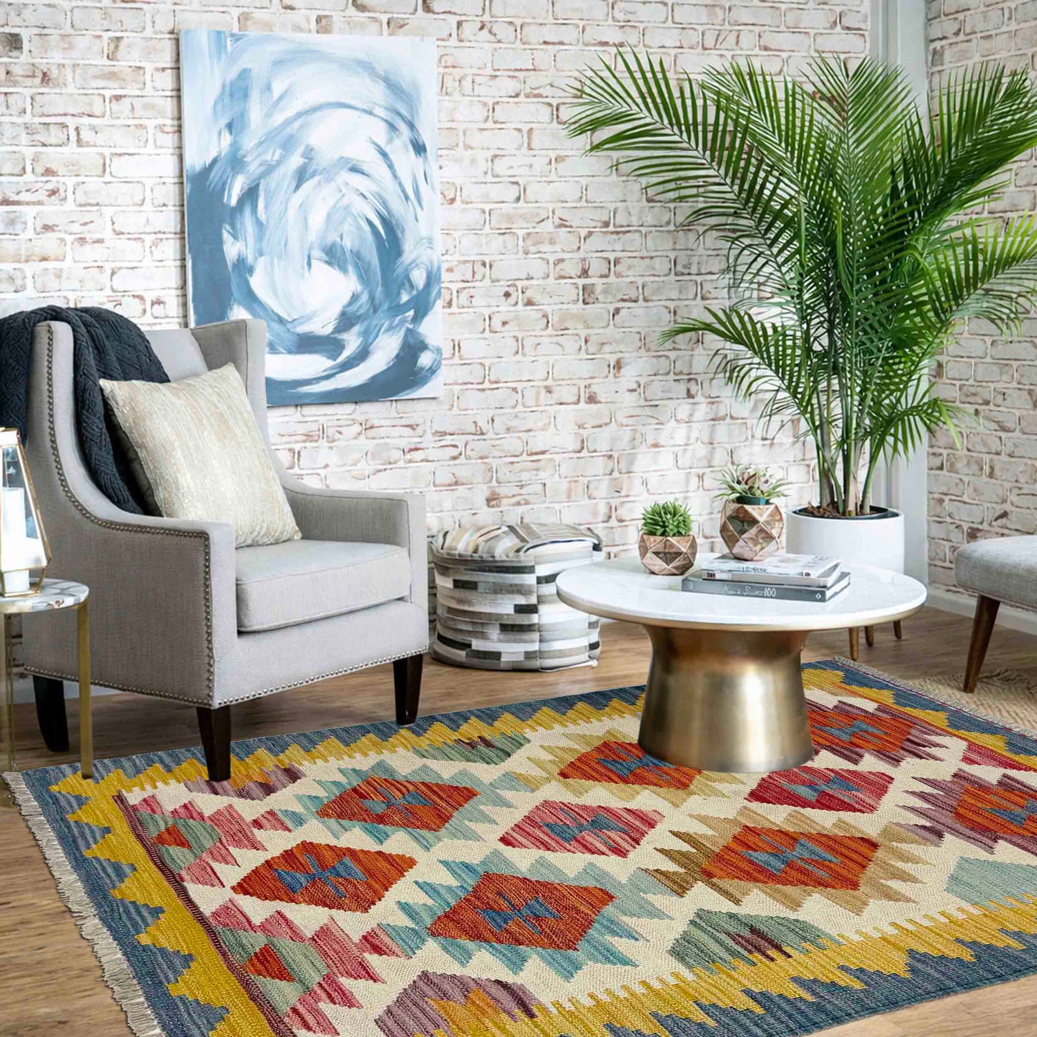 Hand Knotted Flatweave Kilim 2' 7" x 4' 2" ft / 80 x 126 cm - No. Y39233