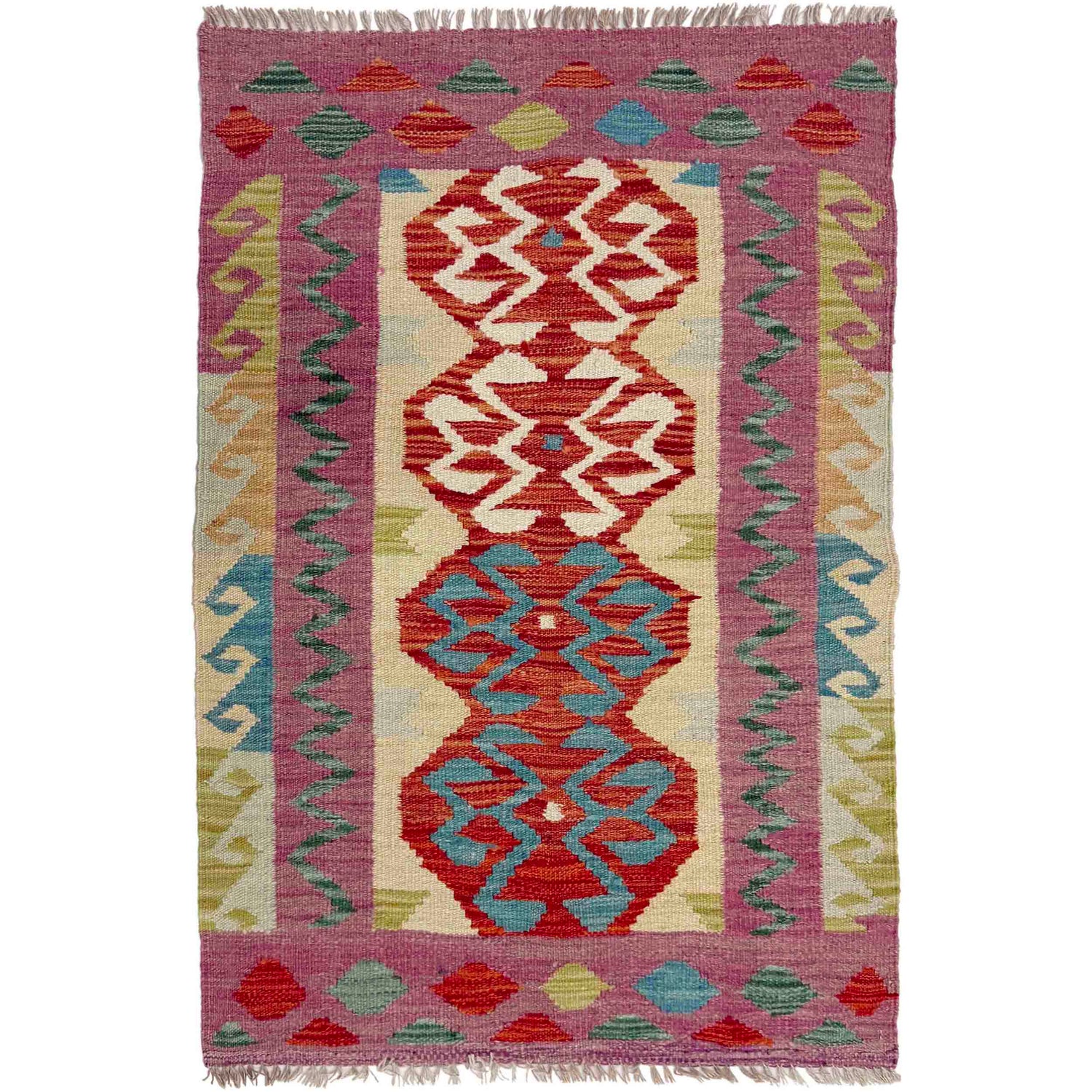 Handmade Afghan Vegetable Kilim 2' 8" x 3' 11" ft / 81 x 120 cm - No. Y39234