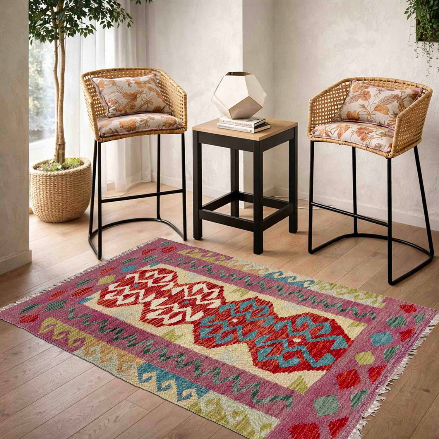 Handmade Afghan Vegetable Kilim 2' 8" x 3' 11" ft / 81 x 120 cm - No. Y39234