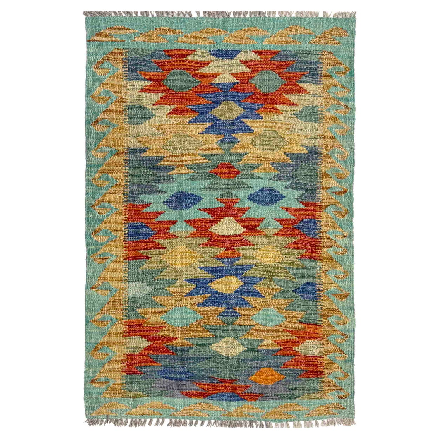 Multi Color ful Flat-Weave Wool Kilim 2' 7" x 4' 1" ft / 78 x 125 cm - No. Y39236