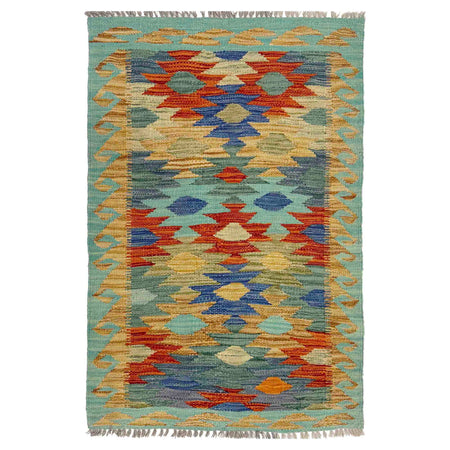 Multi Color ful Flat-Weave Wool Kilim 2' 7" x 4' 1" ft / 78 x 125 cm - No. Y39236