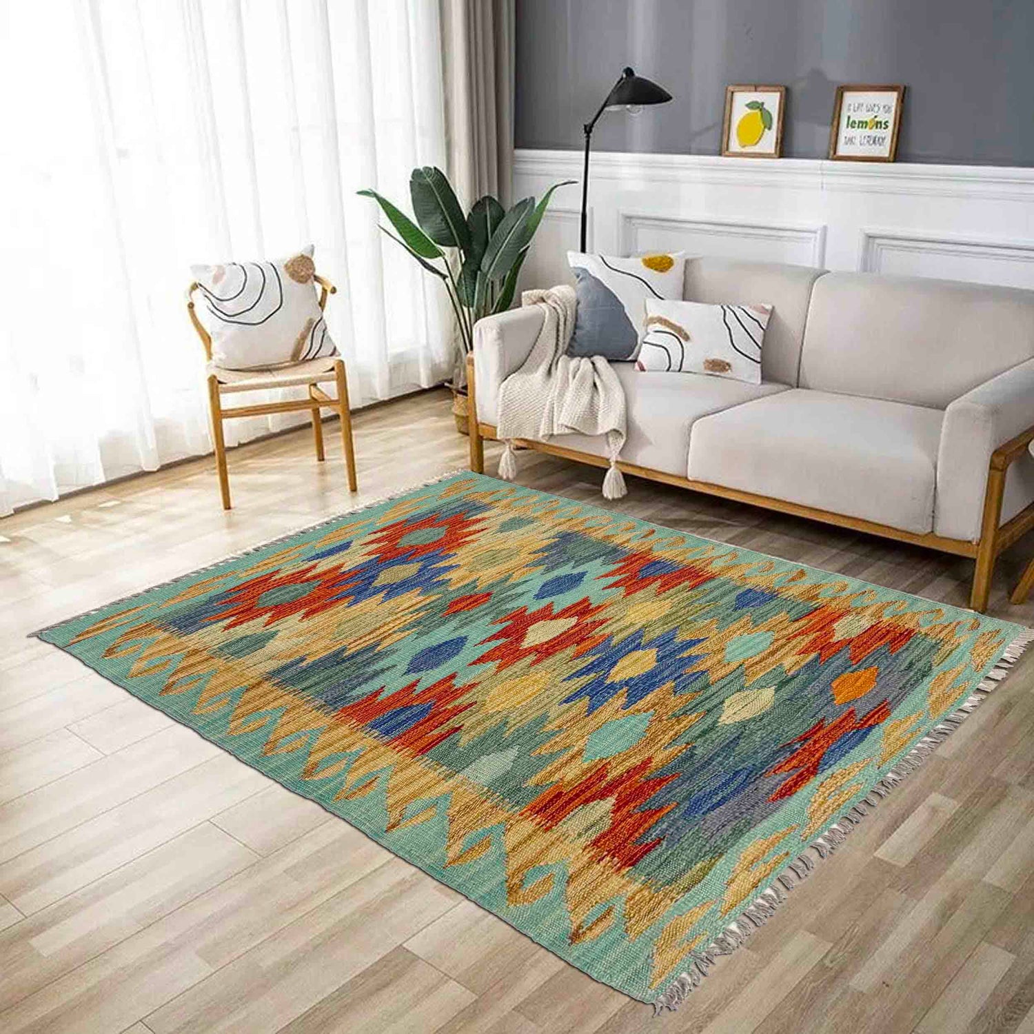 Multi Color ful Flat-Weave Wool Kilim 2' 7" x 4' 1" ft / 78 x 125 cm - No. Y39236