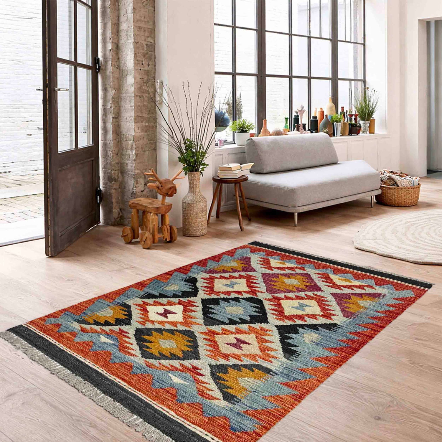 Handmade Vegetable Kilim 2' 8" x 4' 2" ft / 82 x 128 cm - No. Y39237