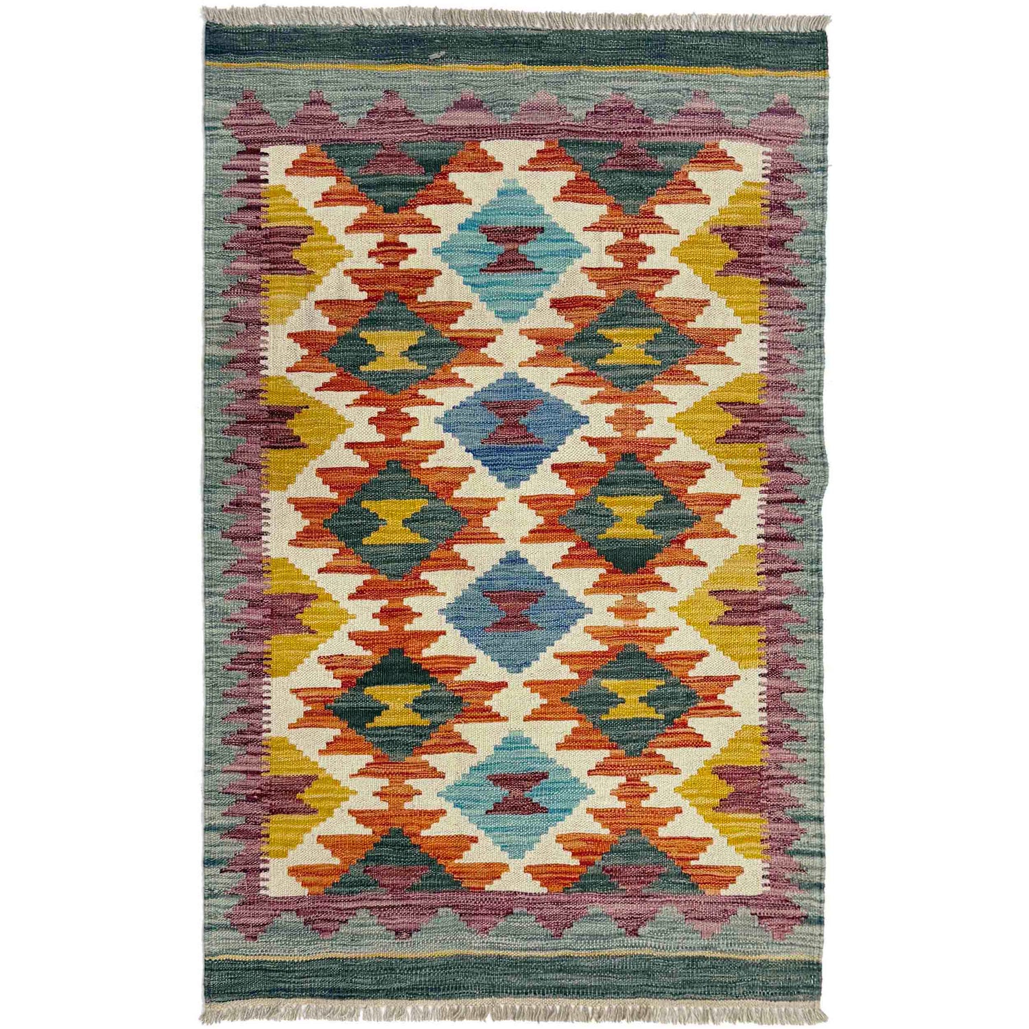 Hand Knotted Afghan Style Kilim 2' 8" x 4' 4" ft / 82 x 132 cm - No. Y39239
