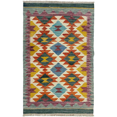 Hand Knotted Afghan Style Kilim 2' 8" x 4' 4" ft / 82 x 132 cm - No. Y39239