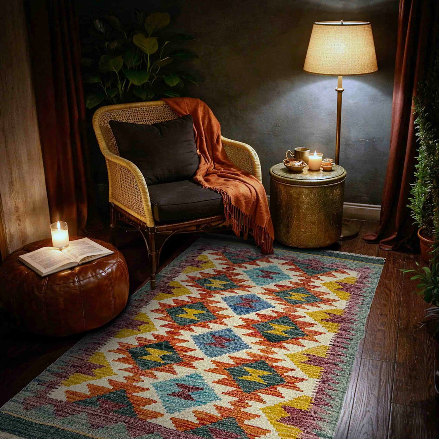 Hand Knotted Afghan Style Kilim 2' 8" x 4' 4" ft / 82 x 132 cm - No. Y39239