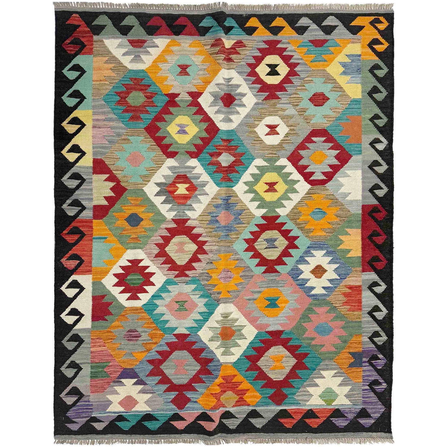 Hand Woven Wool Kelim 4' 11" x 6' 8" ft / 150 x 203 cm - No. Y39241