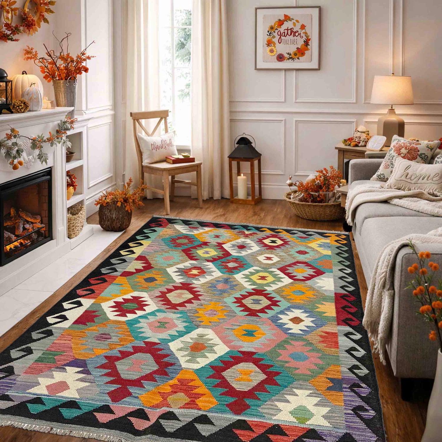 Hand Woven Wool Kelim 4' 11" x 6' 8" ft / 150 x 203 cm - No. Y39241