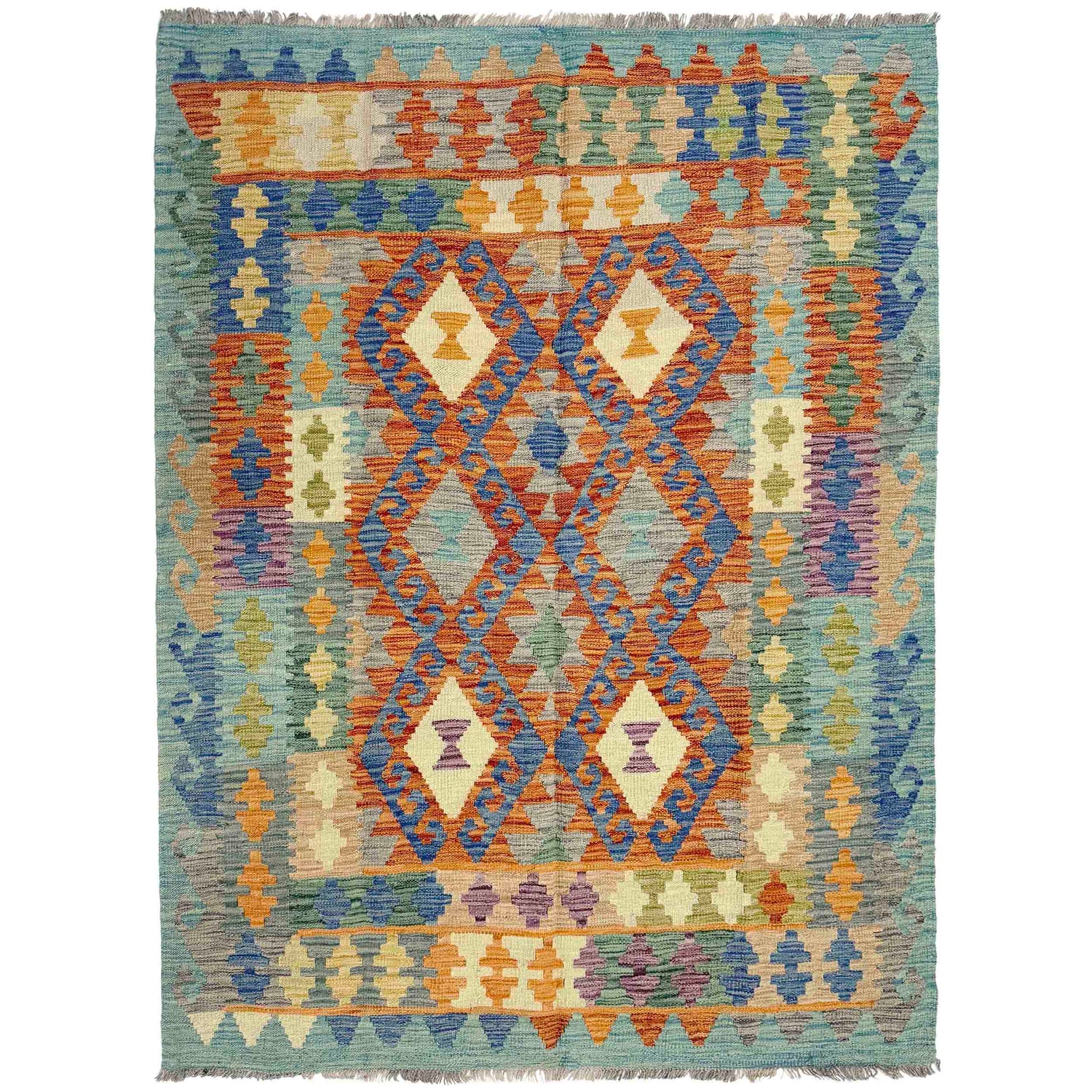 Handmade Turkish Design Wool Kilim 4' 11" x 6' 7" ft / 149 x 200 cm - No. Y39242