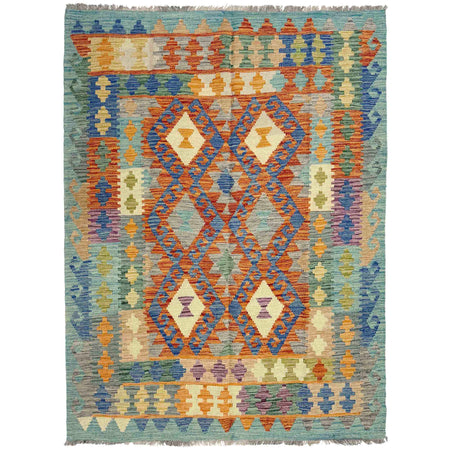 Handmade Turkish Design Wool Kilim 4' 11" x 6' 7" ft / 149 x 200 cm - No. Y39242