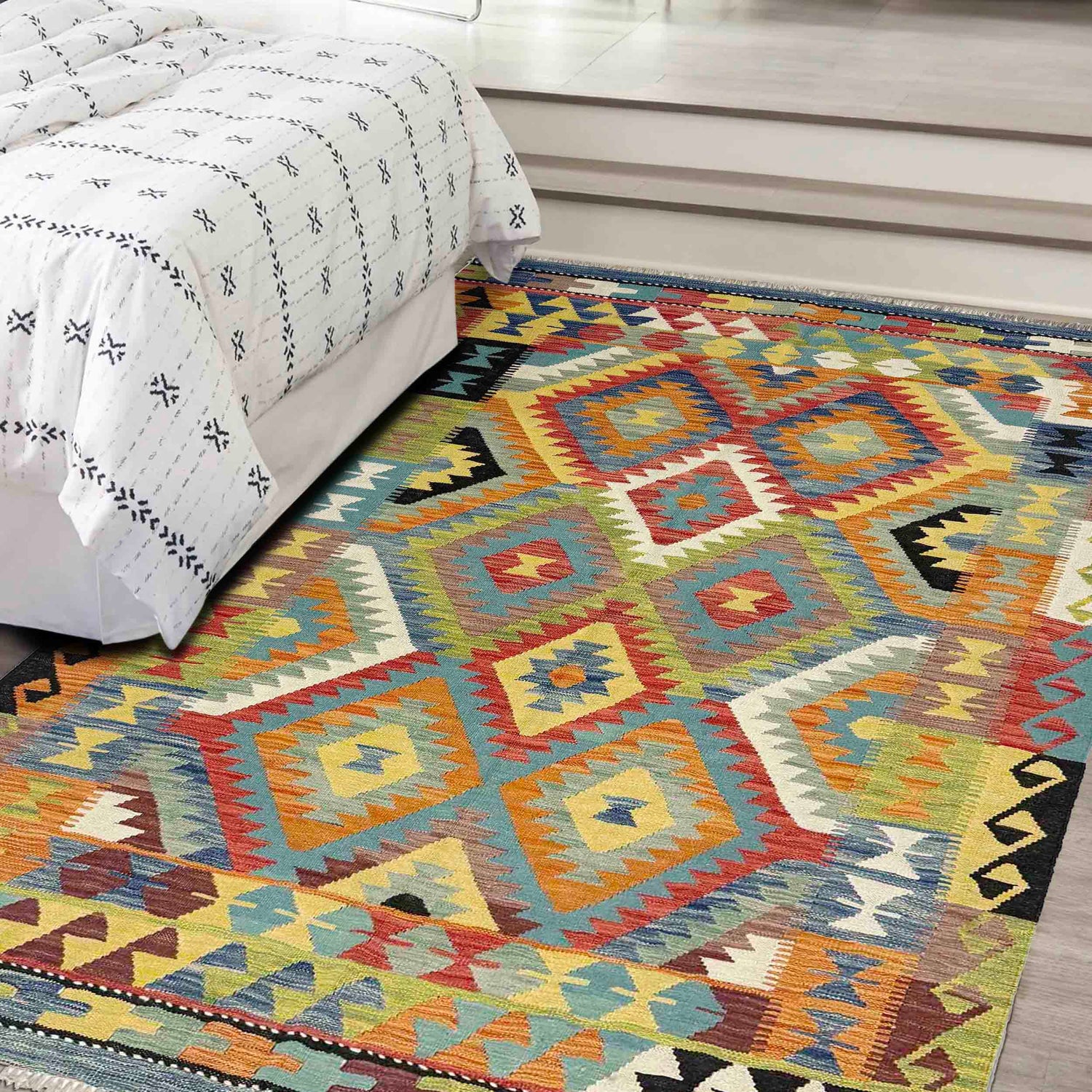 Hand Knotted Flatweave Kilim 4' 11" x 6' 9" ft / 150 x 205 cm - No. Y39244