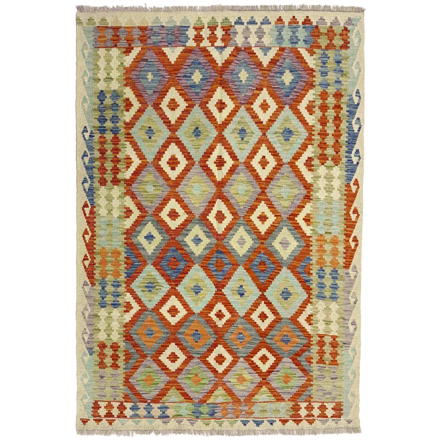 Handmade Afghan Vegetable Kilim 4' 5" x 6' 5" ft / 135 x 196 cm - No. Y39246