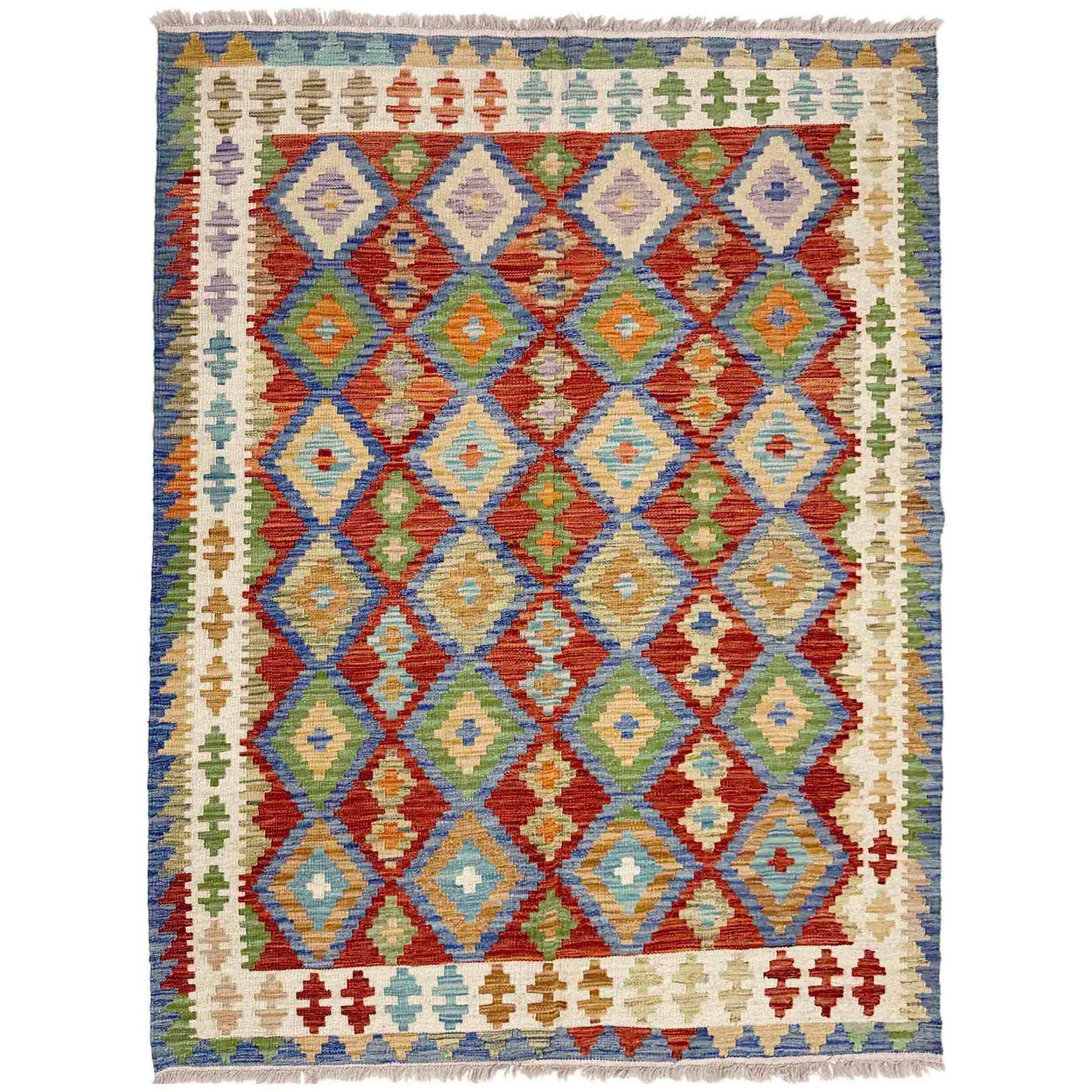 Multi Color ful Flat-Weave Wool Kilim 5' 1" x 6' 6" ft / 156 x 198 cm - No. Y39248