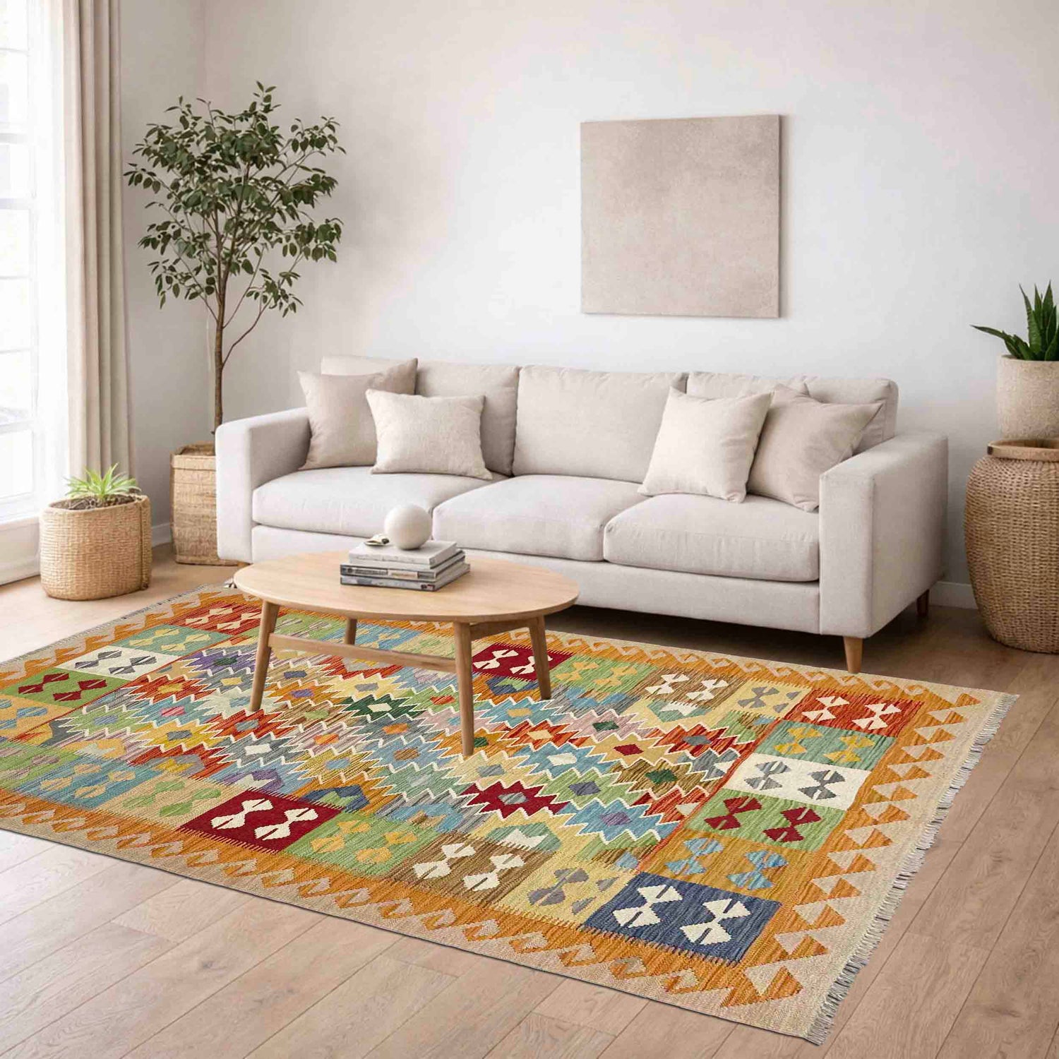 Handmade Vegetable Kilim 5' 0" x 6' 5" ft / 152 x 196 cm - No. Y39249