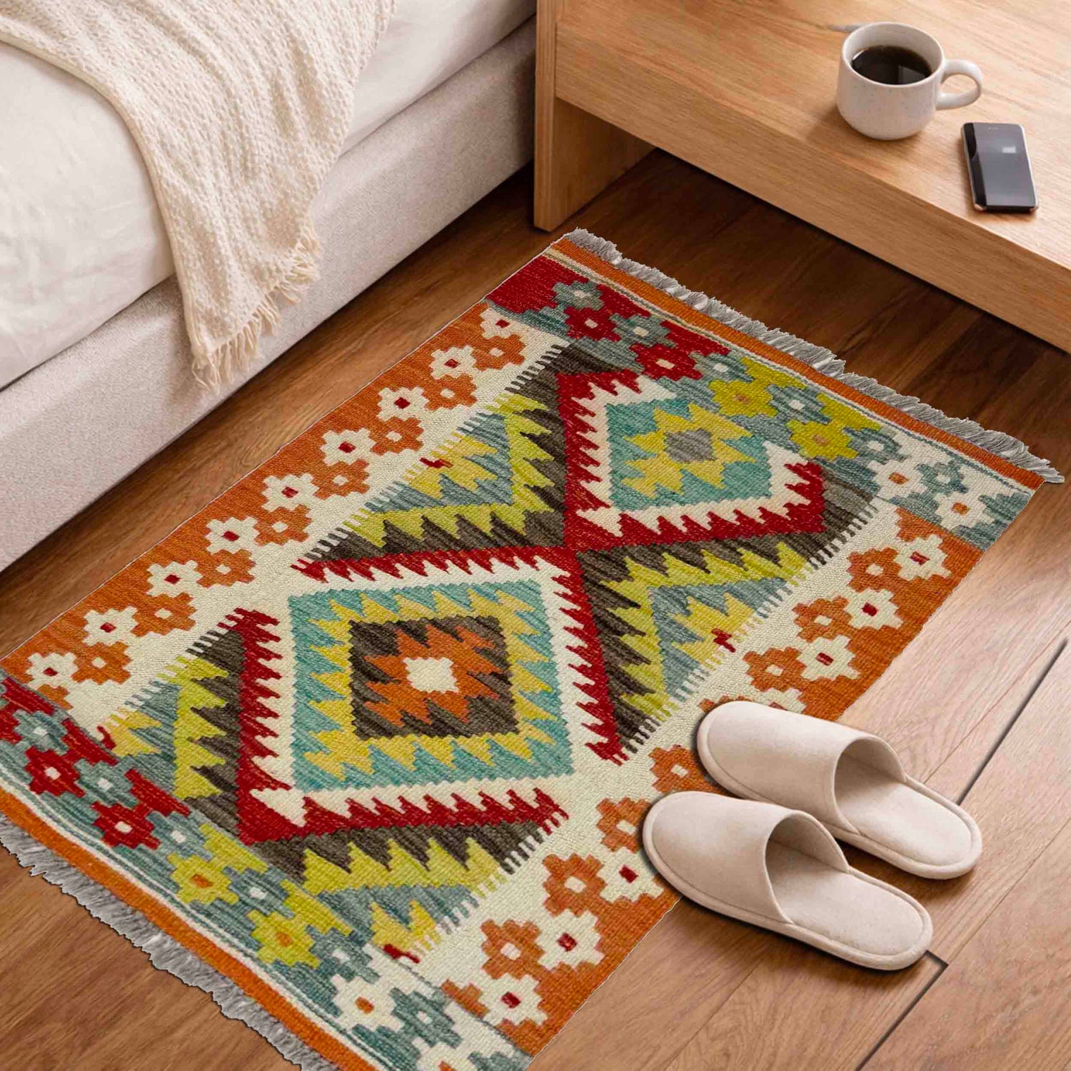 Handmade Afghan Vegetable Kilim 2' 0" x 2' 10" ft / 62 x 86 cm - No. Y39252