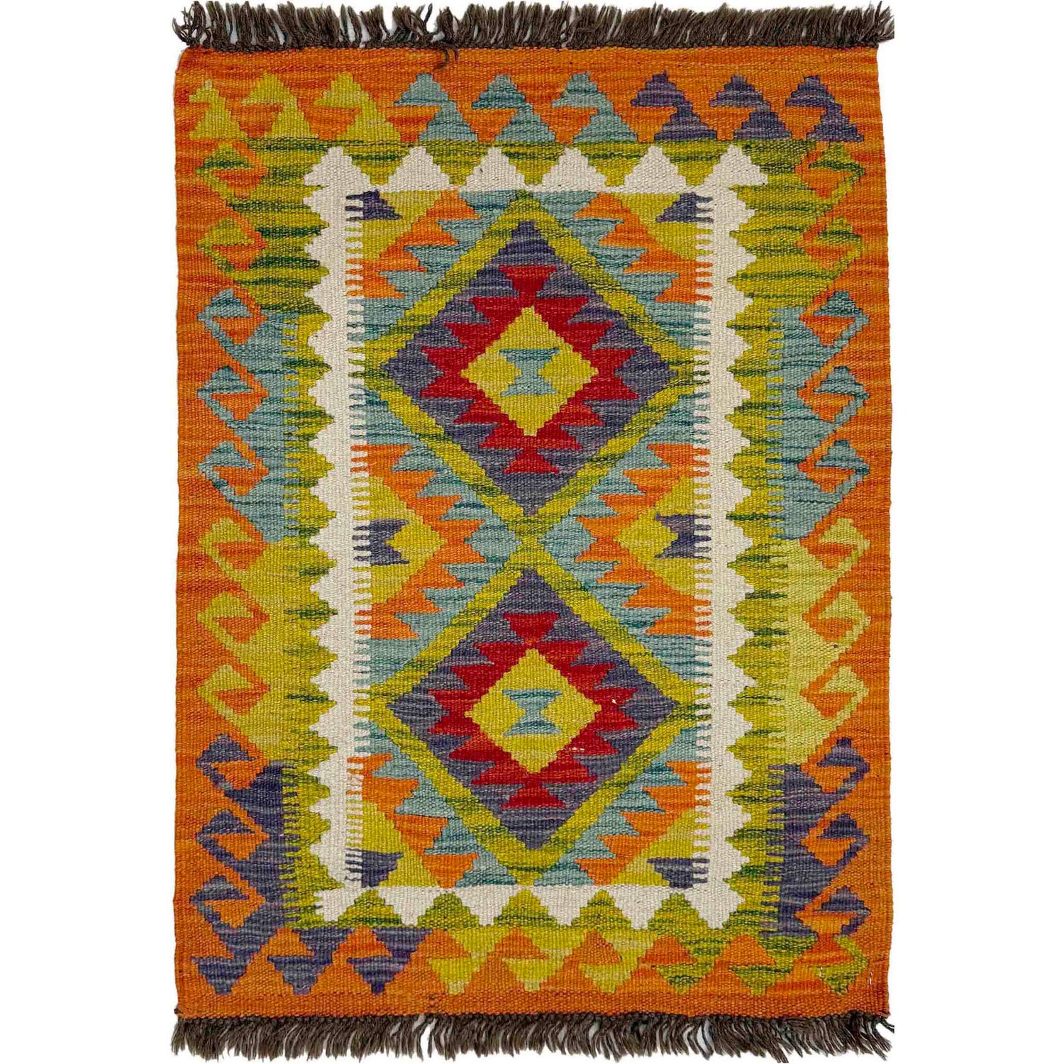 Multi Color ful Flat-Weave Wool Kilim 2' 1" x 2' 11" ft / 64 x 89 cm - No. Y39255