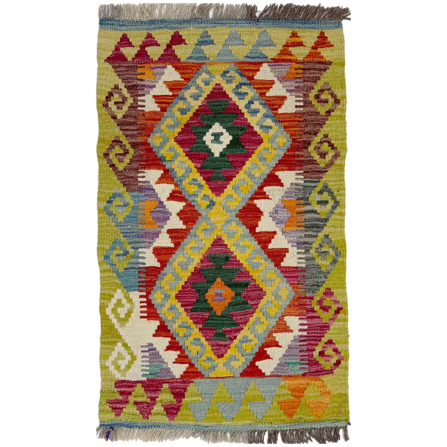 Hand Knotted Afghan Style Kilim 1' 11" x 3' 1" ft / 58 x 94 cm - No. Y39258