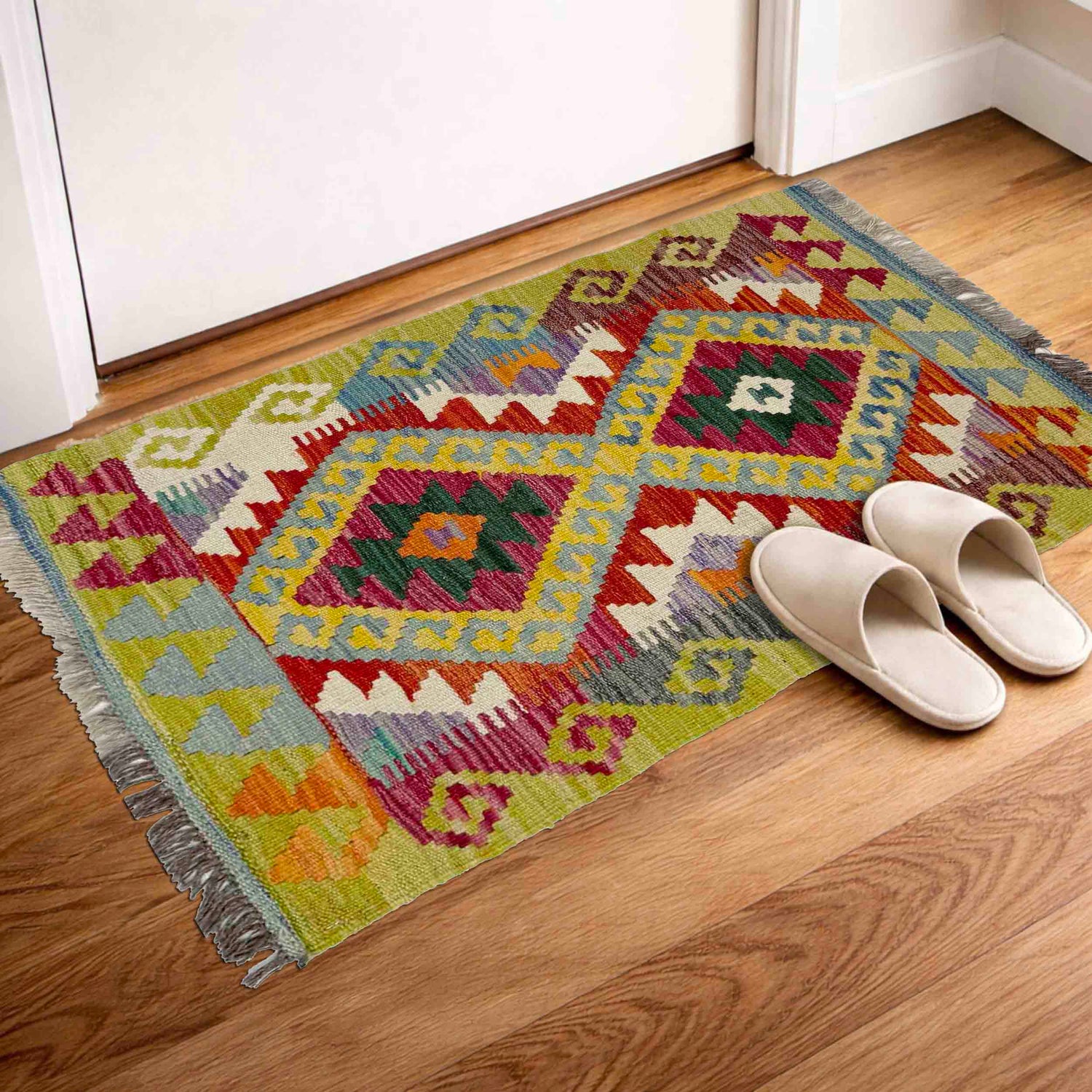 Hand Knotted Afghan Style Kilim 1' 11" x 3' 1" ft / 58 x 94 cm - No. Y39258