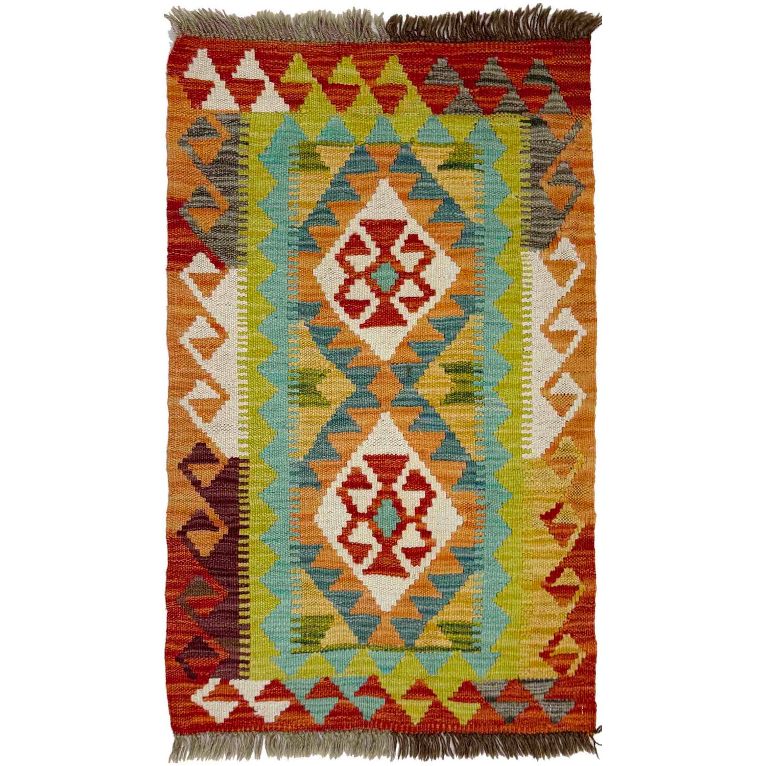Hand Woven Wool Kelim 2' 0" x 3' 1" ft / 60 x 93 cm - No. Y39259