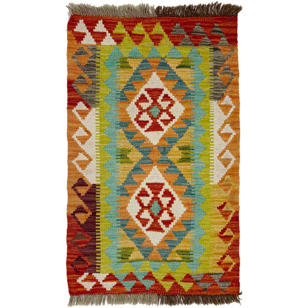 Hand Woven Wool Kelim 2' 0" x 3' 1" ft / 60 x 93 cm - No. Y39259