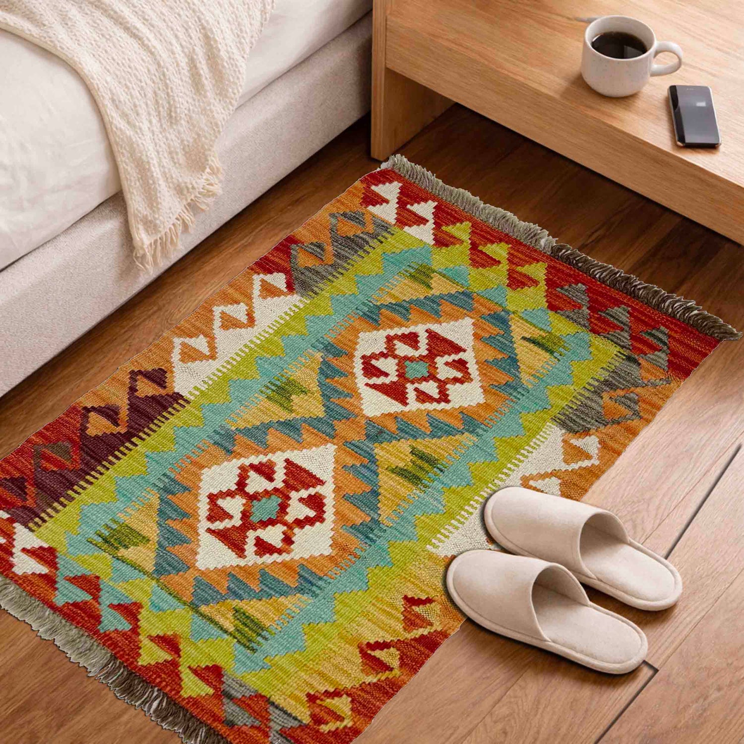 Hand Woven Wool Kelim 2' 0" x 3' 1" ft / 60 x 93 cm - No. Y39259