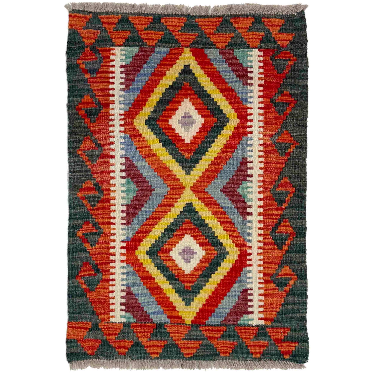 Handmade Turkish Design Wool Kilim 1' 11" x 2' 8" ft / 58 x 82 cm - No. Y39260