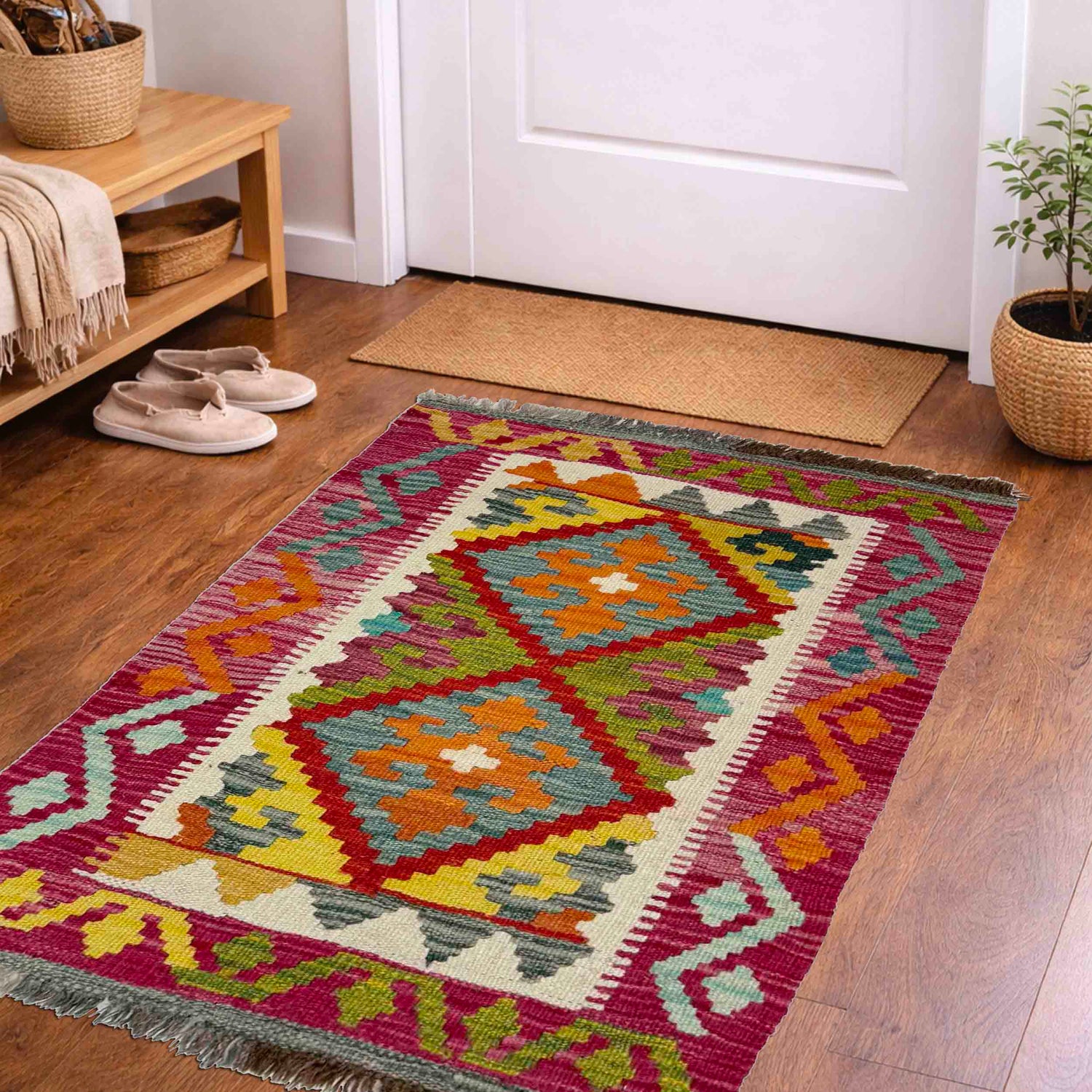 Hand Knotted Flatweave Kilim 2' 1" x 2' 9" ft / 63 x 84 cm - No. Y39262