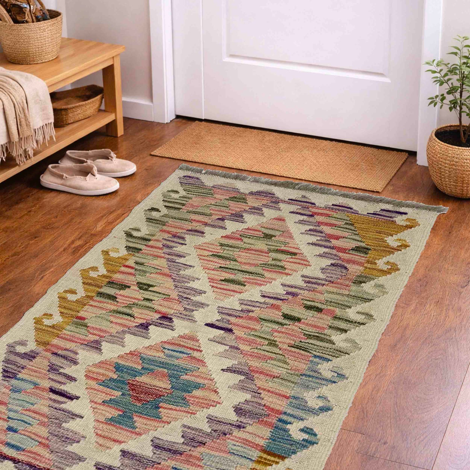Hand Knotted Afghan Style Kilim 1' 10" x 3' 5" ft / 55 x 104 cm - No. Y39268