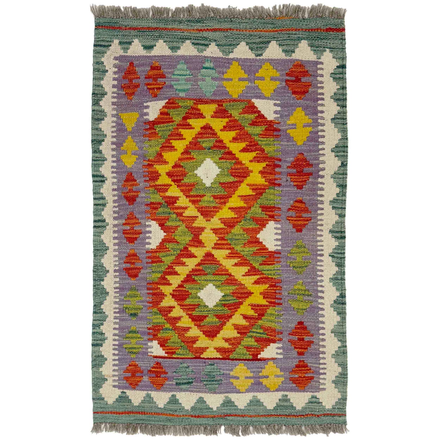 Hand Woven Wool Kelim 1' 10" x 3' 2" ft / 55 x 97 cm - No. Y39269