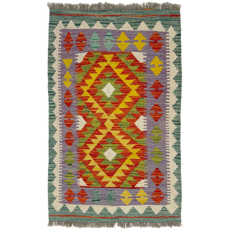Hand Woven Wool Kelim 1' 10" x 3' 2" ft / 55 x 97 cm - No. Y39269
