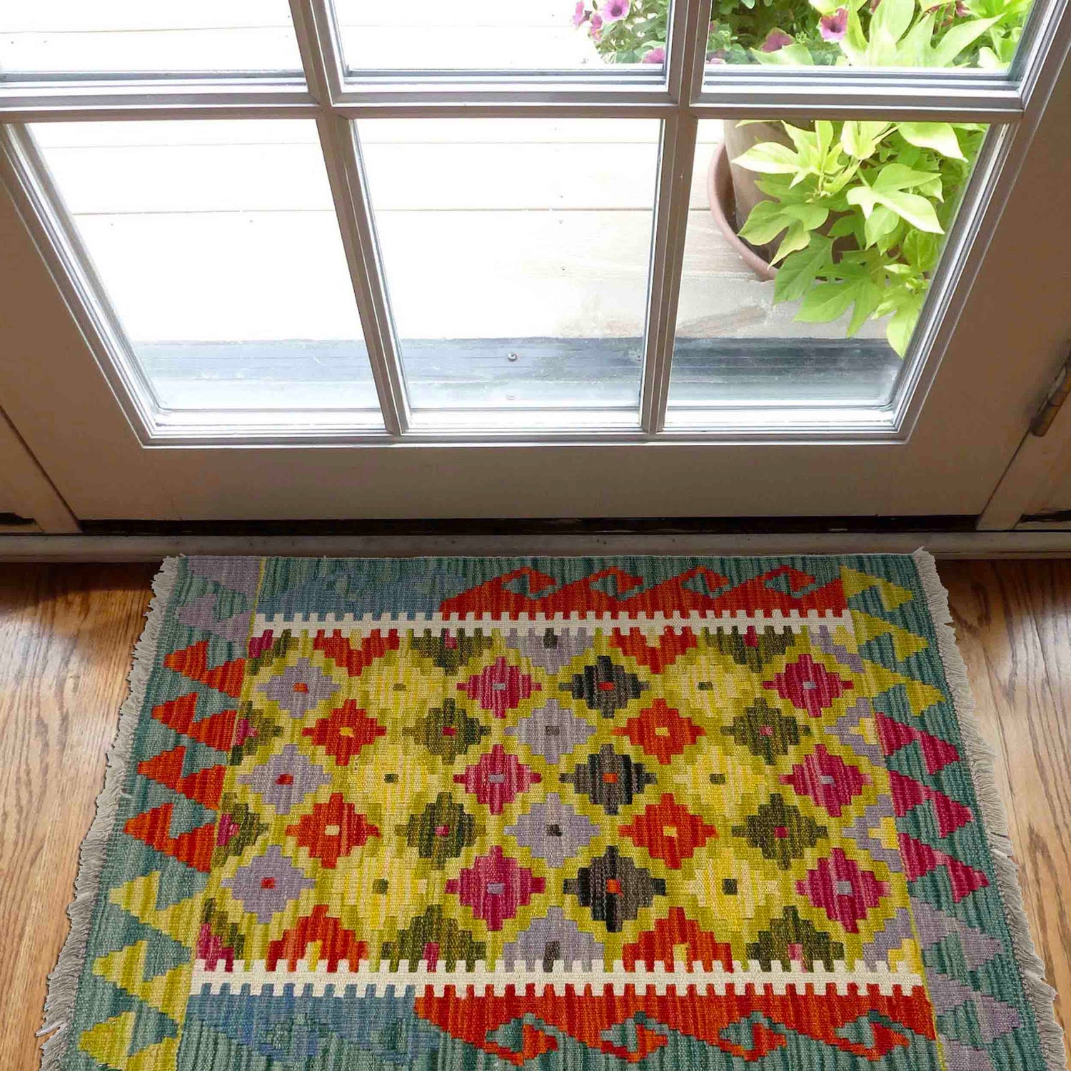 Handmade Afghan Vegetable Kilim 2' 0" x 2' 7" ft / 60 x 80 cm - No. Y39274