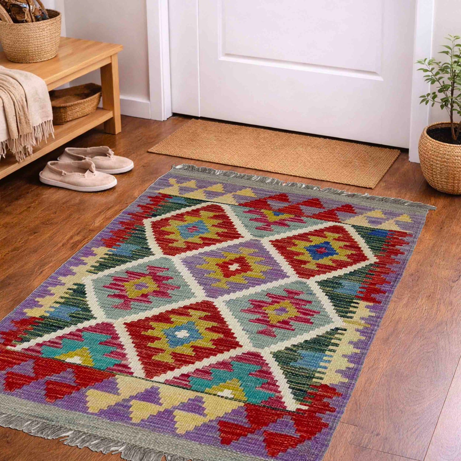 Hand Made Afghan Kilim 1' 11" x 3' 1" ft / 59 x 94 cm - No. Y39275