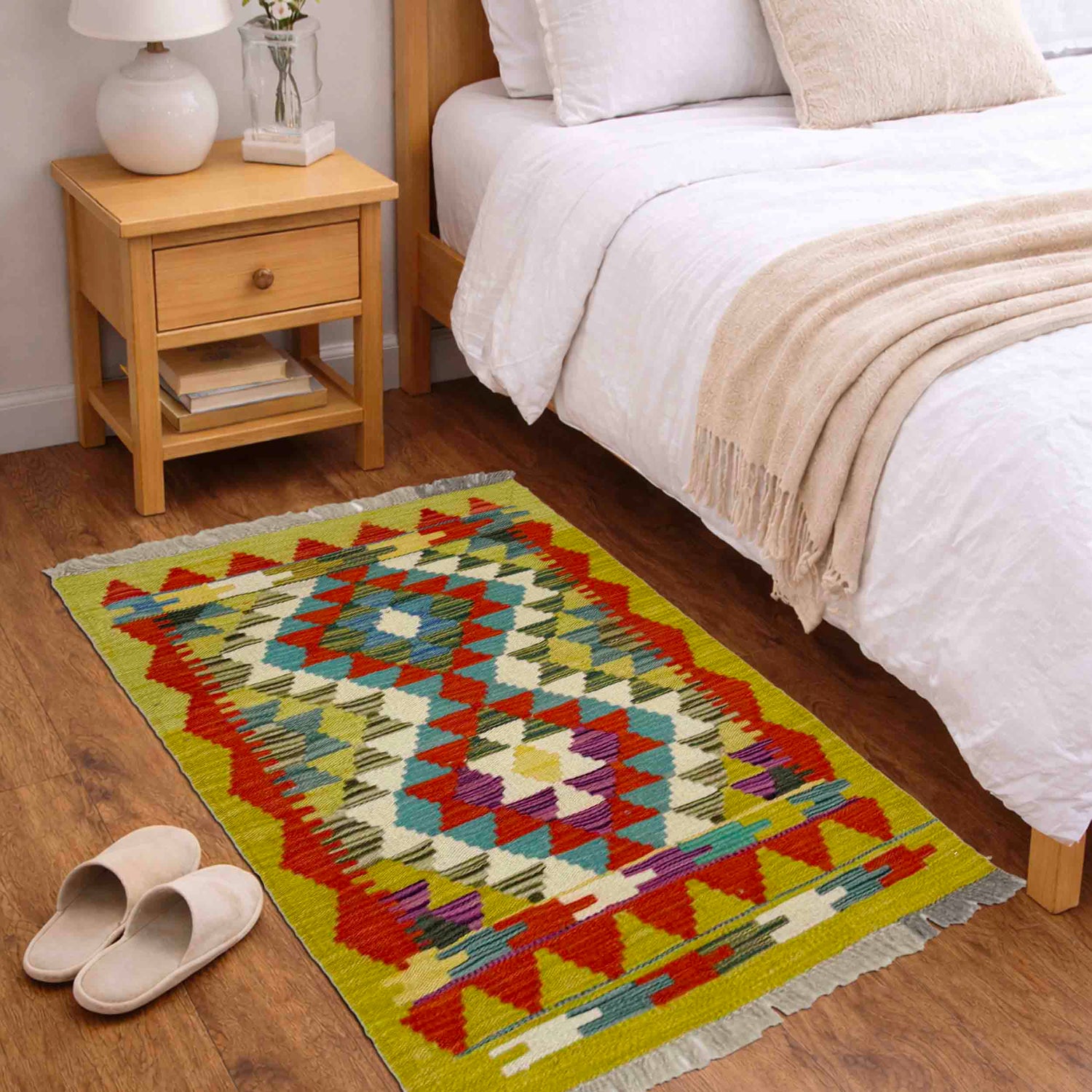 Multi Color ful Flat-Weave Wool Kilim 1' 11" x 2' 11" ft / 59 x 90 cm - No. Y39276