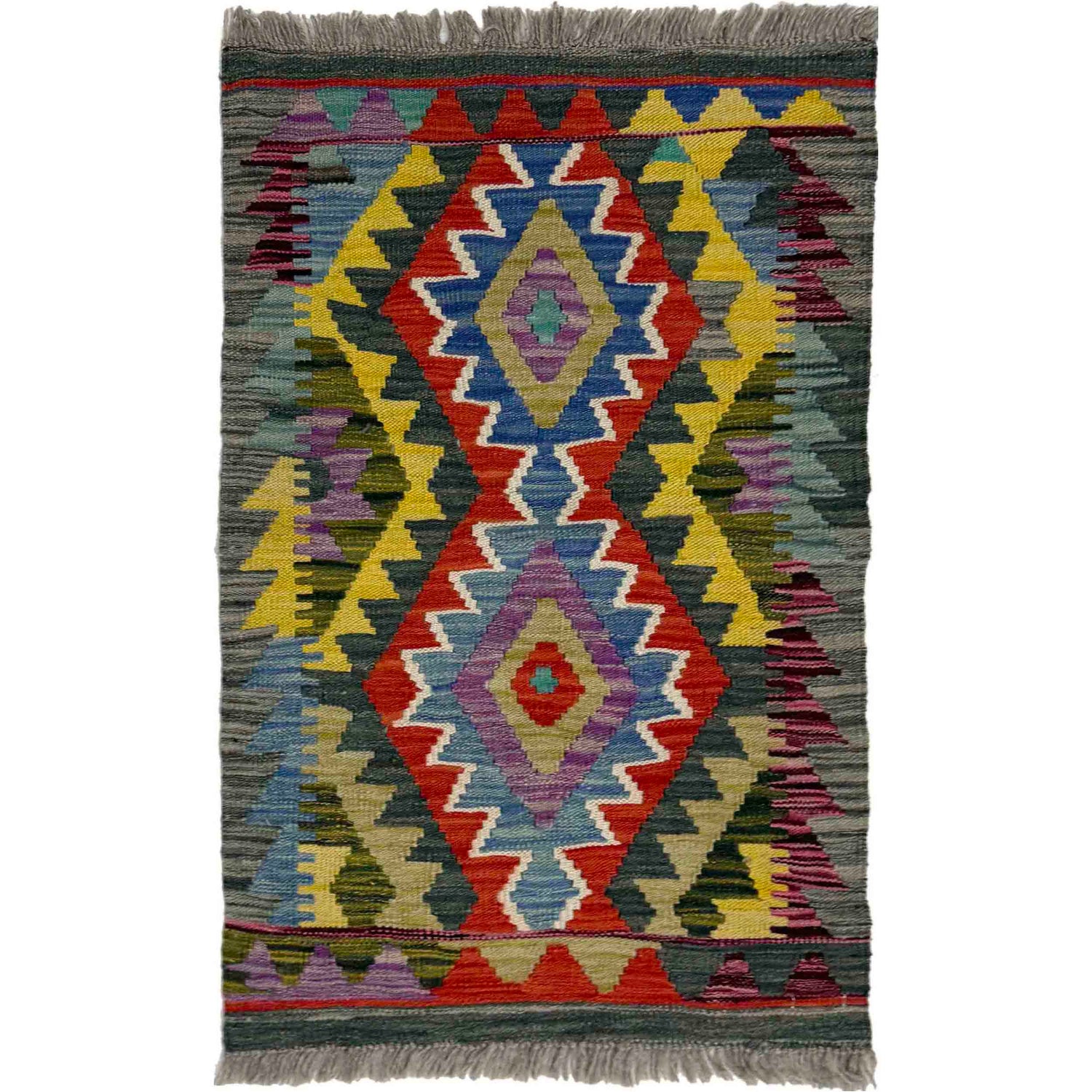 Handmade Afghan Vegetable Kilim 1' 9" x 2' 11" ft / 54 x 89 cm - No. Y39277