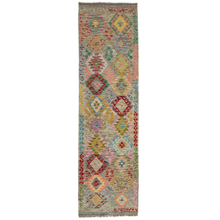 Multi Color ful Flat-Weave Wool Kilim Runner 2' 11" x 9' 11" ft / 90 x 303 cm - No. Y39282