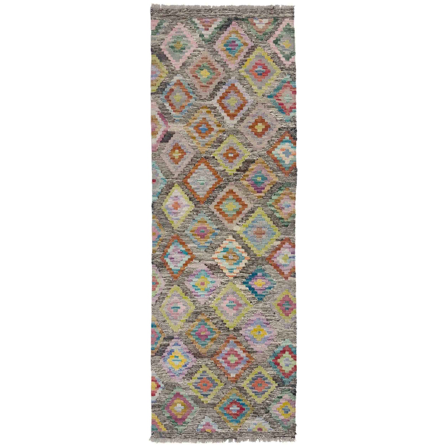 Hand Woven Wool Kelim 2' 1" x 5' 10" ft / 64 x 179 cm - No. Y39284