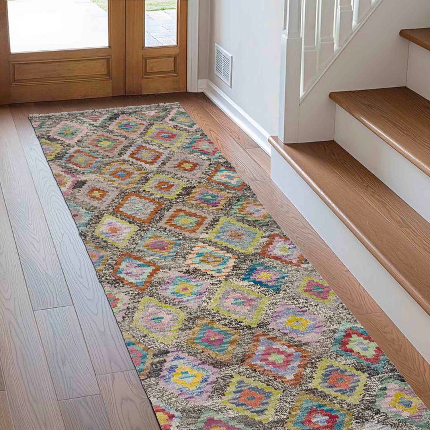 Hand Woven Wool Kelim 2' 1" x 5' 10" ft / 64 x 179 cm - No. Y39284