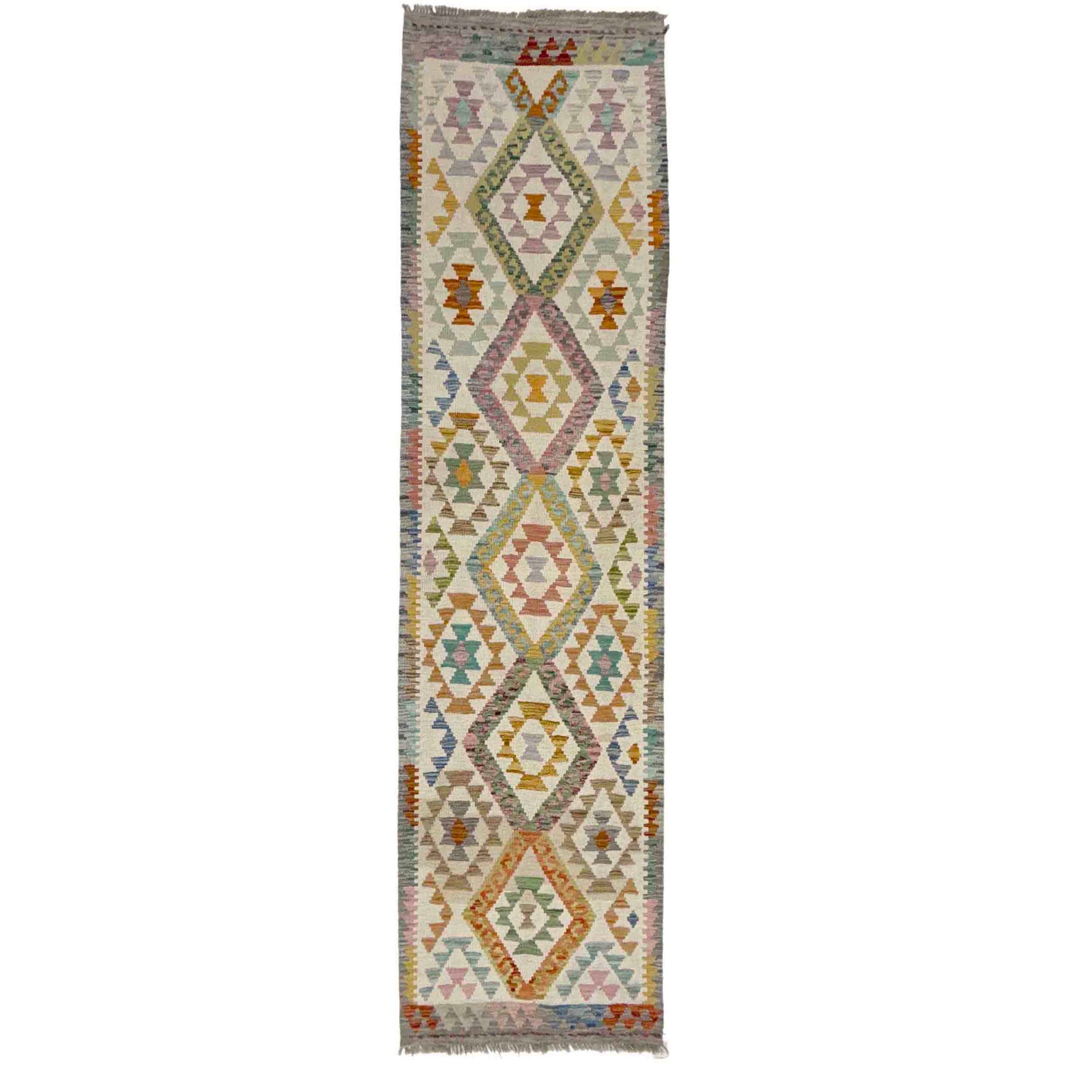 Hand Knotted Afghan Style Kilim Runner 2' 8" x 9' 10" ft / 80 x 300 cm - No. Y39292