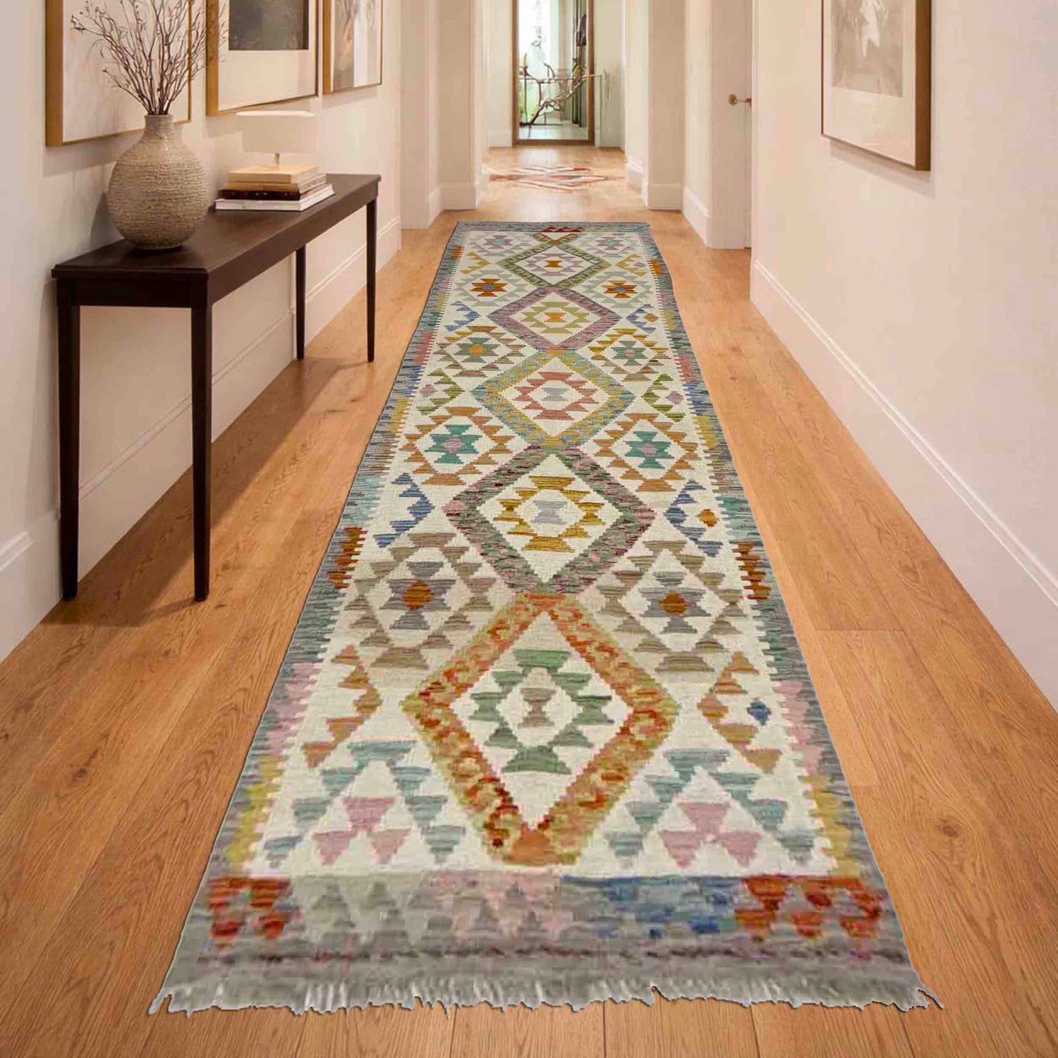 Hand Knotted Afghan Style Kilim Runner 2' 8" x 9' 10" ft / 80 x 300 cm - No. Y39292
